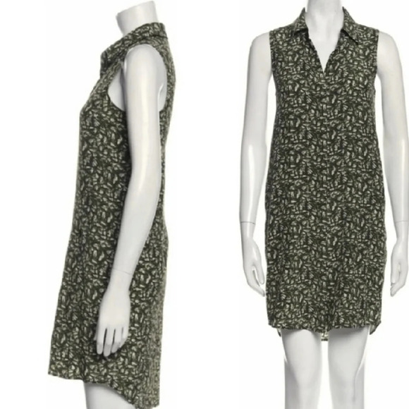 Theory Walvan Silk Sleeveless Shirt Dress With Pockets Size 0 Black Brown Cream - Picture 8 of 14